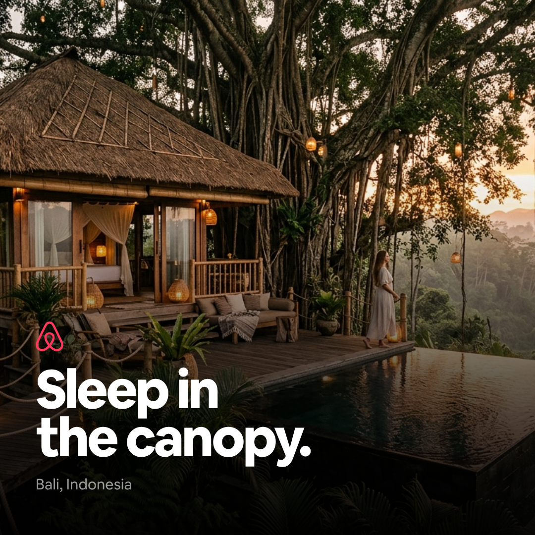 Airbnb banner - Bali treehouse with infinity pool